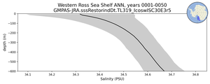 Western Ross Sea Shelf Salinity vs depth