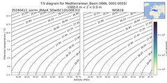 Regional mean of T-S diagram for Mediterranean_Basin (ANN, 0001-0055)
 -1000.0 m < z < 0.0 m