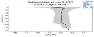Mediterranean Basin Salinity vs depth