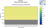 Time series of Mediterranean Basin Salinity vs depth